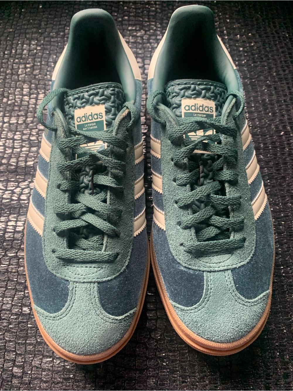 adidas Gazelle Suede Sneakers in Green and Cream with Gum Sole
